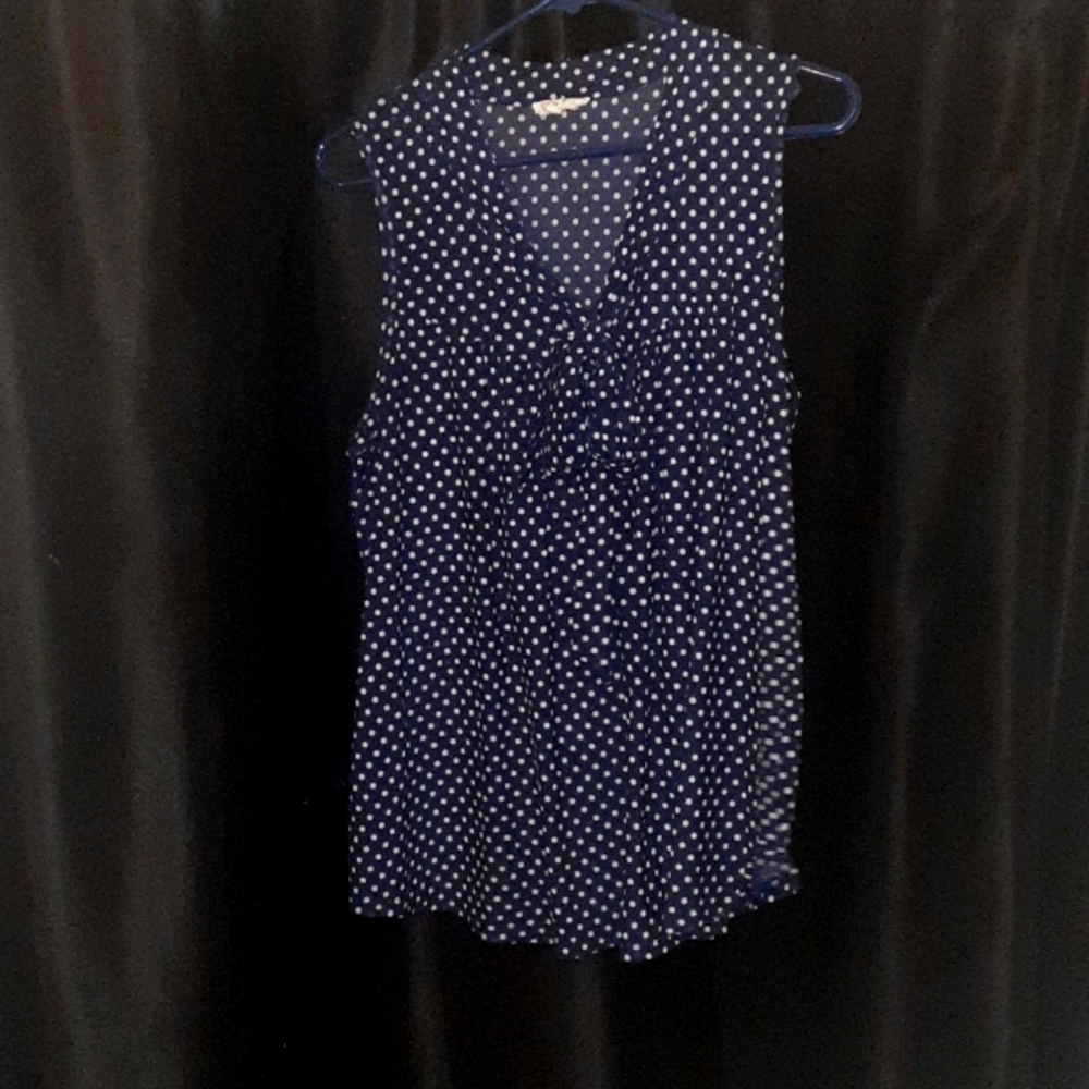 Womens Top, Sleevless, Navy blue and white polka dot, XL